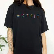 เสื้อยืดคอกลมแขนสั้นพิมพ์ลายตัวอักษร ESPRIT สำหรับผู้หญิงฤดูร้อน เสื้อลำลองสีดำเรียบง่ายสำหรับใส่ได้