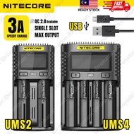 ORIGINAL NITECORE UMS2 UMS4 USB 5V Charger LCD Smart Charging Li-ion Lithium Battery 18650 14500 26650 Pengecas Bateri