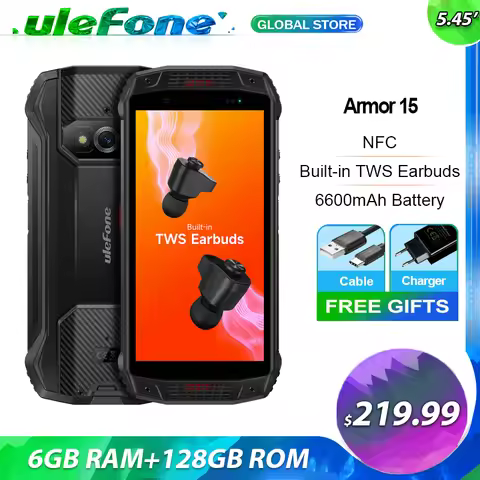 Ulefone Armor 15 6GB+128GB 2.4G/5G WLAN Rugged Phone Android 12 Built-in TWS Earbuds Smartphone 6600