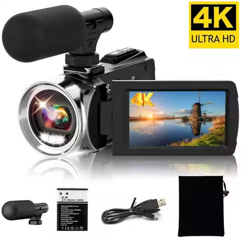 4K Camcorder with Microphone 18X Zoom Infrared Vlogging Video Camera for Youtube 48MP Portable Digit