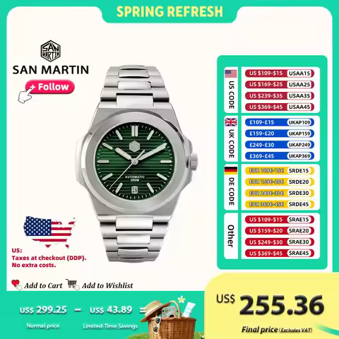 San Martin 42mm Men Dress Watch Luxury Mechanical Timepiece 200m Waterproof Sapphire PT5000 or SW200
