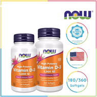 Now Foods Vitamin D3 High Potency 1000 IU 180/360 Softgels exp:2027 NOW Foods วิตามินดี3 ความเข้มข้น