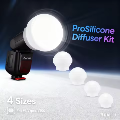Silicone Dome Diffuser For Godox V1/V1Pro/V100/AD100Pro/H200R – Soft Spherical Flash Modifier, 3-Sha