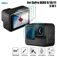 3 In 1 Hydrophobic Oleophobic HD Hard Tempered Glass Lens Film For GoPro Hero 9 10 11 Action Camera Clear Smooth Thin Front Back Screen Protector