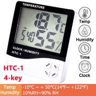 เครื่องวัดอุณหภูมิความชื้นแบบดิจิตอล LCD นาฬิกาวัดอุณหภูมิความชื้นอุณหภูมิอิเล็กทรอนิกส์ในร่มกลางแจ้ง สถานีอากาศนาฬิกาแขวนนาฬิกาตั้งโต๊ะ เครื่องวัดอุณหภูมิในครัวเรือน HTC-1 HTC-2 LCD Digital Thermometer Hygrometer Indoor Outdoor Electronic Temperature Hum