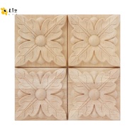LIZMOMO 4pcs Rubber Wood Carving, Rubber Wood Square Antique Wood Applique, Indoor Art Accent 2.4x2.