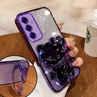 Casing SAMSUNG a13 5g a13 4g samsung a32 4g samsung a32 5g samsung a23 5g Phone case with soft gold edge shiny and transparent shock absorption protection bumper mirror cat bracket