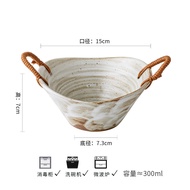 Hemp Rope Double Ear Ceramic Bowl Retro Fruit Salad Bowl Dessert Bowl Thick Soup Bowls Hotel Molecul