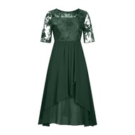 Womens Floral Lace Midi Dress Summer Crewneck Chiffon Swing Dress Cocktail Evening Long Dress for We