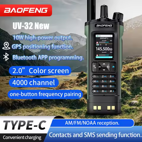 New BAOFENG UV-32 Walkie Talkie GPS 10W Bluetooth APP Programming Multi Band Wireless Copy Frequency