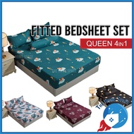 4in1 King/4in1 Queen/2in1 Single Size Premium Cotton Fitted Bedsheet Sets Cadar Getah Keliling Sarun