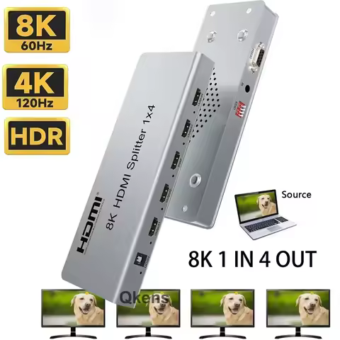 8K 60Hz 1x4 HDMI Splitter 4K 120Hz HDMI2.1 Screen Splitter 1 in 4 Out Video Distributor Audio Video 