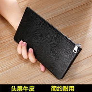 First Layer Cowhide Leather Phone Bag Ultra-thin Long Large Capacity Wallet Men Zipper Bag Simple Wallet Clutch