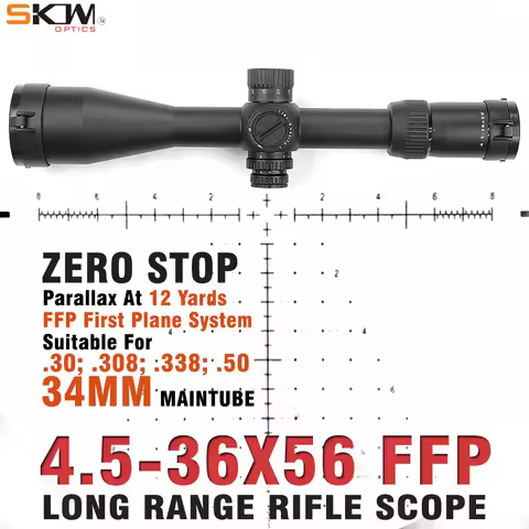 SKWoptics-First Focal Plane Rifle Scope FFP, Long Range 34mm Ring, Hunting, F-Class, 4.5-36x56FFP
