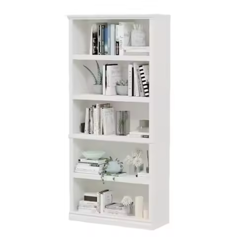 70-Inch Tall White Bookcase, 5 Tiers Shelves Open Storage Bookshelf