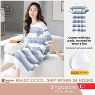 [SG] Night dress with Padded Pyjamas Cotton Summer with chest pad Pajamas Short sleeve Sleepwear Hom