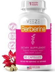 VEEZE Berberine Supplement 1200mg 60 Capsules & 30 Servings 1 Month Supply - Natural Berberine HCL M