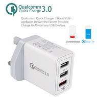 33w USB Charger Plug adapter UK Compact Triple Port Charge Head Chargers QC3.0 USB Hub Mains Wall Ch