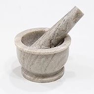 Stones And Homes Indian Brown Mortar and Pestle Set Large Bowl Marble Medicine Pills Stone Grinder for Kitchen and Home 4 Inch Polished Decorative Round Spices Masher Stone Grinder - (10 x 6 cm)