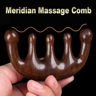 Head Meridian Massage Comb/ Five Teeth Non Handle Anti Hair Loss Round Wood Comb/ Professional Facia