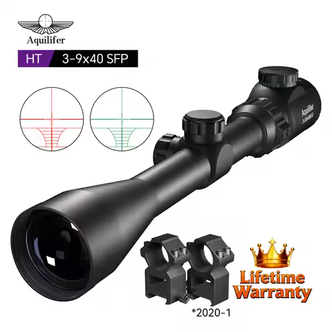 Aquilifer 3-9x40 Hunting Rifle Scope SFP ED Glass Red Green Illuminated Free 20mm Picatinny Rings fo