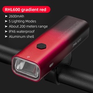 ROCKBROS ไฟหน้าจักรยาน600LM Gradient สีฟ้า/สีแดงอลูมิเนียม Shell Bike Light 5โหมดกันน้ำอัจฉริยะอุณหภูมิควบคุมไฟฉายจักรยานอุปกรณ์เสริม