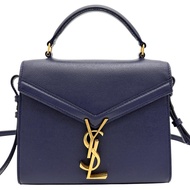 SAINT LAURENT Cassandra Mini 623930TOP2-Way 單肩包 嬰兒手提包 皮革 海軍藍/金色五金 女士 [二手]