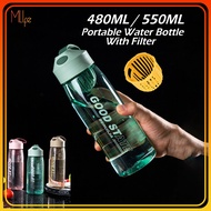 480ml/550ml Sports Water Bottle Portable Fitness Water Bottle with Carrying Handle Filter