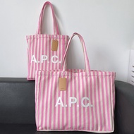 APC Fashion Pink Striped Shoulder Tote Bag Handbag