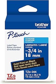 Brother Genuine P-Touch TZe Gold Print on Black Label Tape (TZe344), Laminated,3/4in x 26.2ft (18mm 
