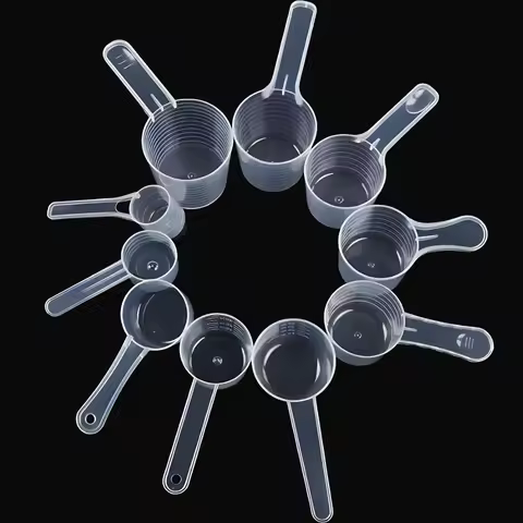 2pcs Set Transparent Plastic Measuring Spoon 10ml to 120ml Flat Bottom Graduated Cup for Powder & Li
