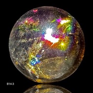 B14-3 大彩虹光 茶水晶球 隱性藍針 高能量 小型隨身 茶晶球 聚財