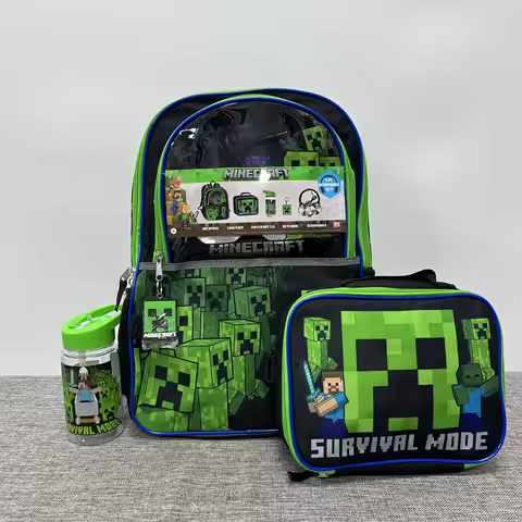 Original Game Creeper 5-piece Set Including Lunch Box, Thermos Flask, Backpack, Perfect Gift for Stu