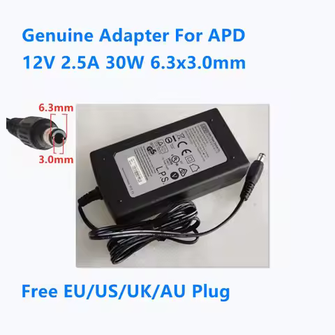 Genuine APD DA-30P12 12V 2.5A 30W 6.3x3.0mm Diameter 6.3mm AC Adapter For Power Supply Charger