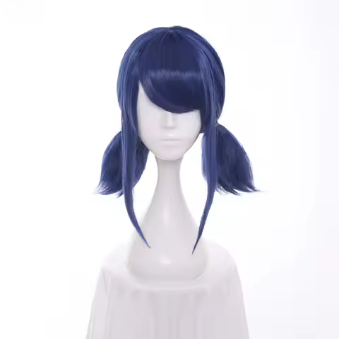 IHYAMS Wig Ladybug Cosplay Wigs Blue Double Ponytails Straight Cosplay Wig Halloween Heat Resistant 