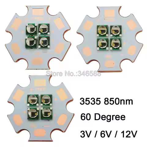3V / 6V / 12V 3535 4Chips 4-LEDs Infrared IR 850nm 60 Degree High Power LED Emitter with 20mm Copper