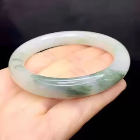 Natural Landscape Picturesque Original Ecological Pattern Water Plants Agate Jade Bangle Jewelry