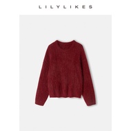 เสื้อคาร์ดิแกนถักไหมทอง Mohair Lilylikes เสื้อคลุมแฟชั่นฤดูหนาวสุดหรูสำหรับผู้หญิง แขนยาว ปกโปโล สีส