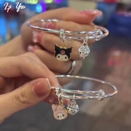 AY (CN) Cute Cartoon Kuromi Bell Bangles Jade Guigou Melody Silver Bracelet For Women Jewelry Accessories