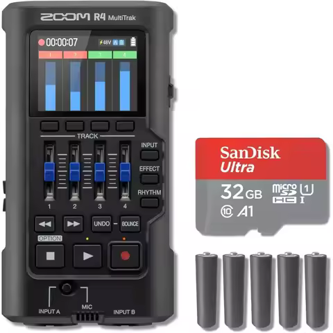 Zoom R4 MultiTrak 32-Bit loat Digital Recorder and USB Audio Interace with AA Batteries and 32GB mic
