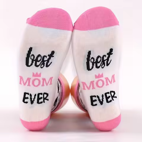 Mid-Calf Pink Heel Thanksgiving Socks, Comfortable Breathable Cotton Socks, "Best Mom Ever", Mother'