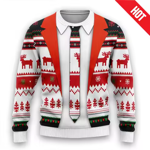 Men Women New Year Eve Xmas Sweatshirts Kid 3D Funny Suit Print Holiday Party Jumper Top Couples Pul