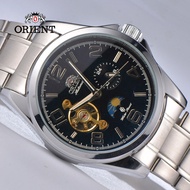 Orient Men's 'sun and Moon เวอร์ชั่น 3 'นาฬิกาอัตโนมัติ/ไขลานของญี่ปุ่นพร้อมคริสตัลแซฟไฟร์สแตนเลสสตีลและนาฬิกาชุดหนัง 1318