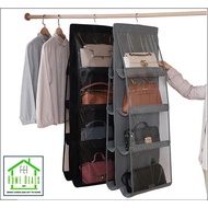 6 Pockets Handbag Hanging Organizer Storage Dustproof 6 Layers Folding Shelf Bag Wardrobe Closet Bag