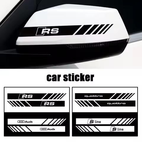 2PCS Car Rear View Mirror Sticker Decoration Emblem for Audi Sline QUATTRO RS A4 B5 B6 B7 B9 A3 8V 8