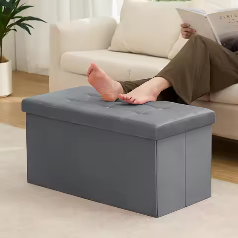 30 Inches Folding Storage Ottoman Bench Ottoman With Storage FootStool For Bedroom Living Room Holds