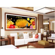 Cross-stitch painting of peacock spreading a fan, size 195x83cm