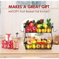 Independent Arrangement Fruit Basket Hook Two-Tier Handle Banana with Wooden Storage Rack Single-Tie