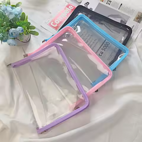 New A5 Zip Pocket Bag PVC Office Supply Folder Organizer Transparent Desk Organizer School Stationer
