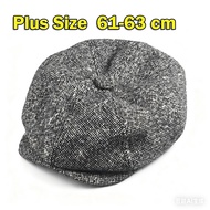 Octagonal Cap for Men Wool Winter Large Head Circumference Retro Newsboy Hat 61-63 Cm